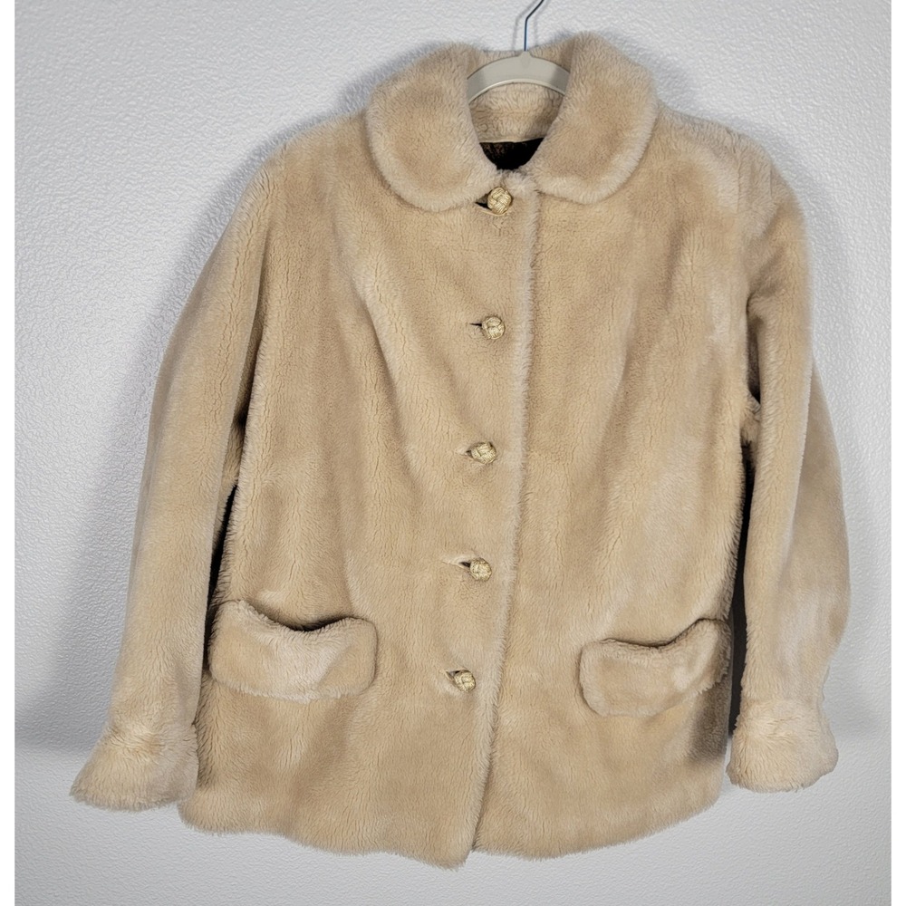 Vintage Jonasson's Pittsburgh Borgana Faux Fur Coat Cream Mid-Century L Mob Wife